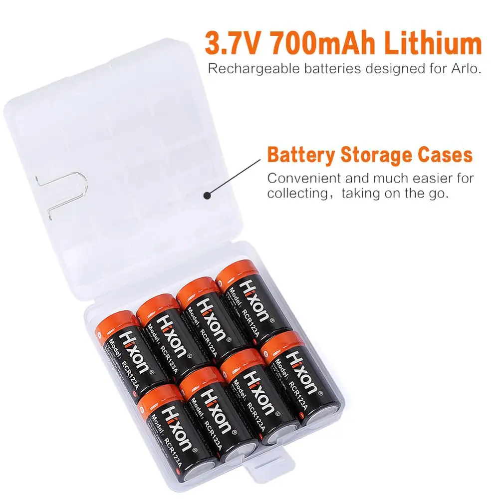 Batteria e caricabatterie da 8 pezzi RCR123A batteria protetta ricaricabile agli ioni di litio da 700mAh per fotocamera Arlo HD e Reolink Argus UL e FCC certificato