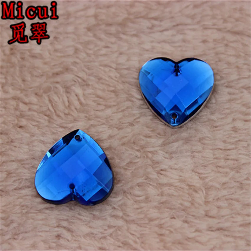 Micui 100pcs 16mm Sewing Heart Shape Rhinestone Flatback Strass Sew On Acrylic Crystal Stones For Clothes Dress Crafts ZZ121