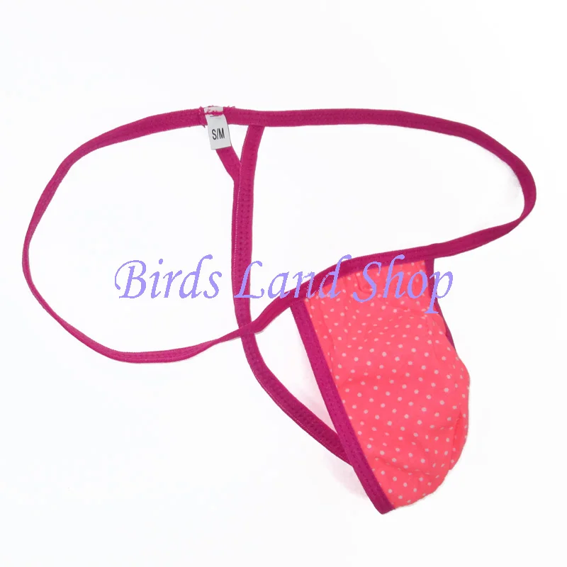 Mens String Pouch Thong Triangle T Back G799C Hot Pink Polka Dots prints