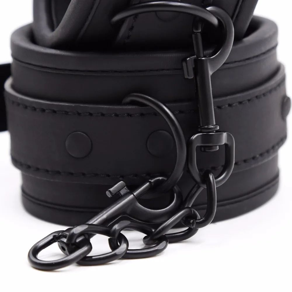 Thierry PU Leather SM Products Wrist Cuffs & Ankle Cuffs & Neck Collar Set, BDSM Bondage Sex Toys, Hancuffs Cosplay Accessories