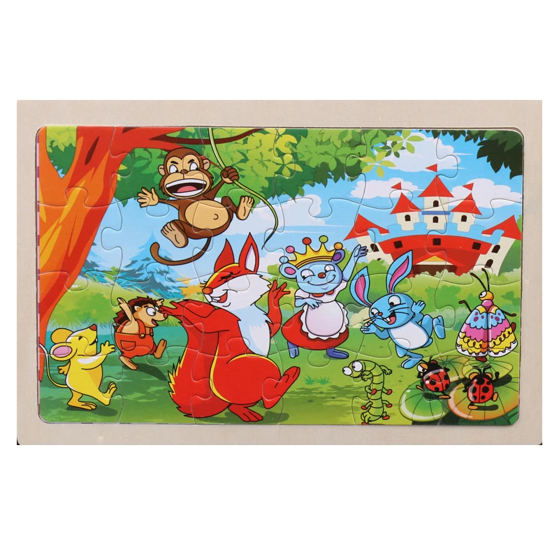 High quality  22.5 * 15 cm wooden large 24 cartoon animal baby puzzle children wooden educational toys girl boy