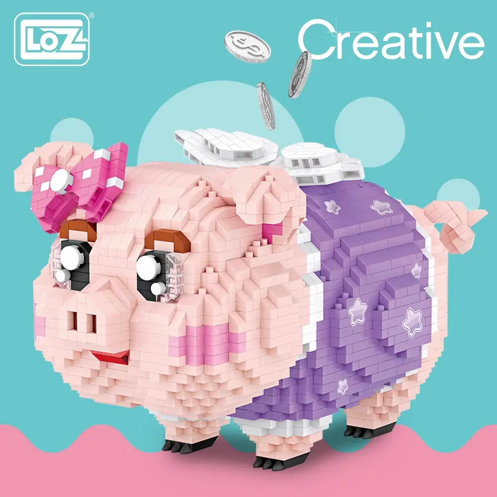 New LOZ Diamond Blocks Piggy Bank Pig Toys Children Building Blocks Model Micro Bricks Educational Creative Girl Boy Gift 9042