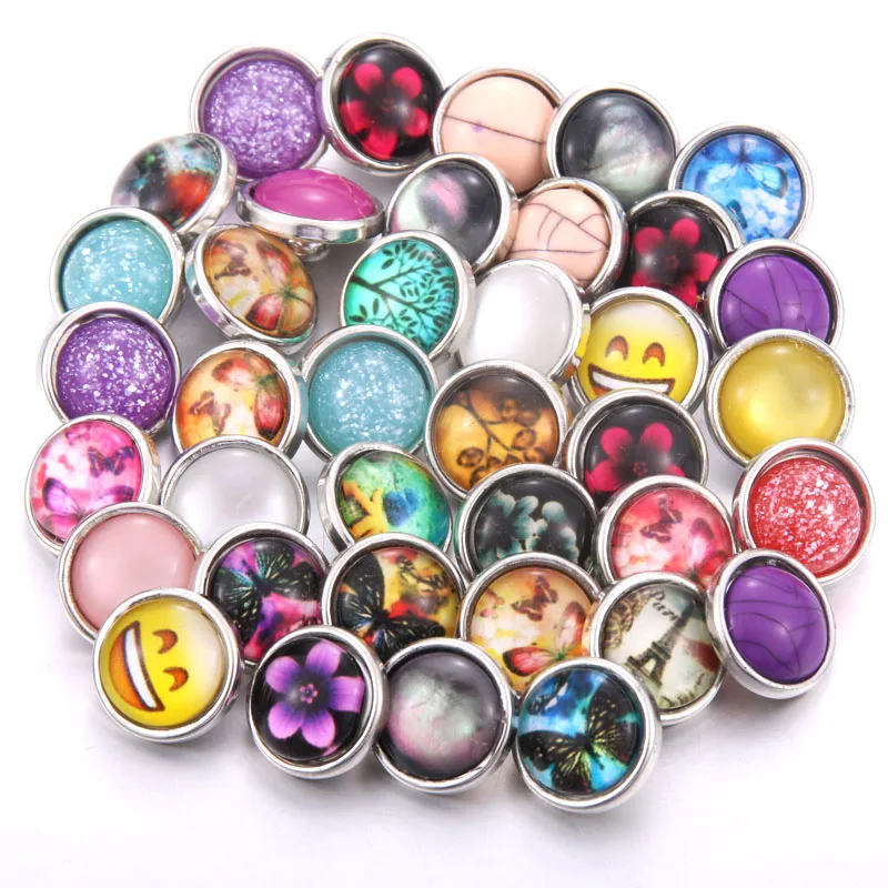 Lot de 10 Pièces de Bijoux Colorés Mélangés Aléatoires de 12mm et 18mm, lèvent Pression en Strass pour Bracelets et Colliers de la raq, Vente en Gros