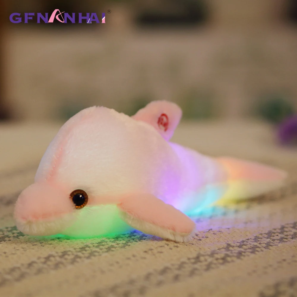 Muñecas de peluche luminosas Kawaii para niños y niñas, juguete de peluche de delfín brillante colorido, muñeca de peluche con luz Led, regalo lindo, 32cm, 1pc