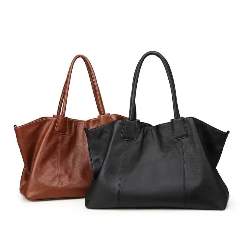 Fashion Large Handbag Women Soft Genuine Leather Shoulder Bags Luxury Simple design Composite Bag Female Casual Shopping Tote