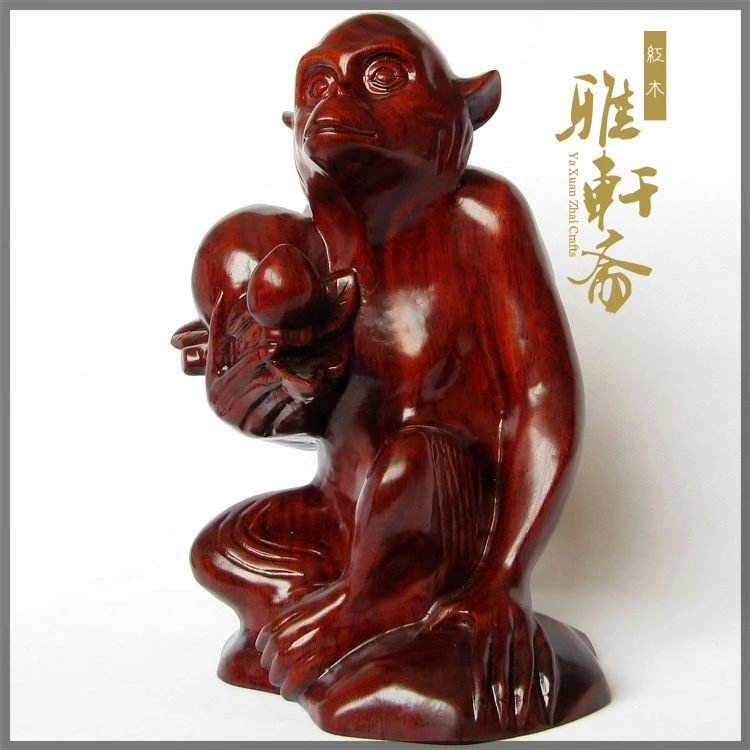 Rosewood woodcarving and twelve zodiac monkey monkey 12 solid wood monkeys offer peach feng shui ornaments Home Furnishing birth