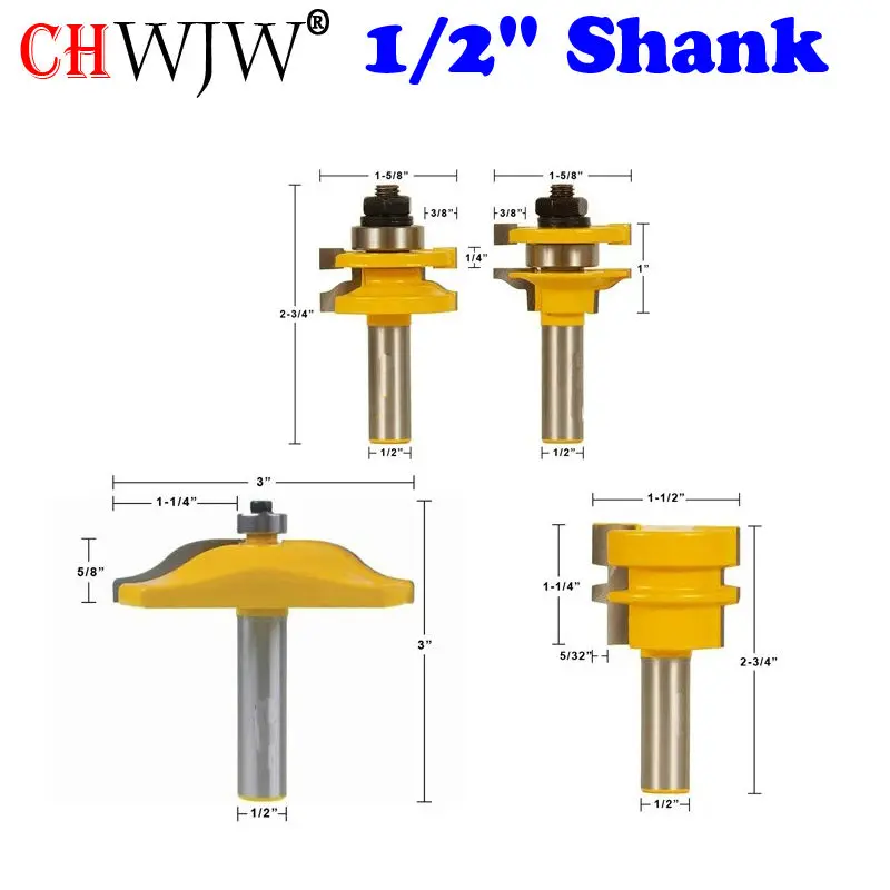 

Rail & Stile Cabinet Door Router Bit Set 4 Bit Ogee -1/2" Shank door knife Woodworking cutter Tenon Cutter for Woodworking Tools