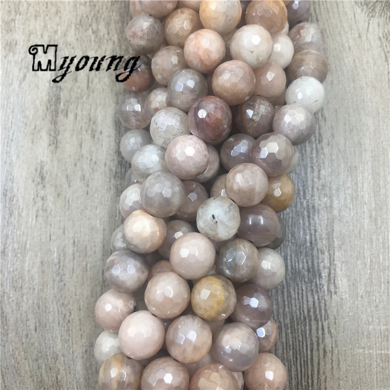 Faceted Natural Genuine Sunstone Round Loose beads,Nature Stone AB Titanium Plating Beads For DIY Jewelry MY1888