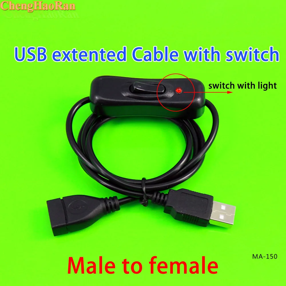 ChengHaoRan 1m With Light USB Cable Male to Female with Switch ON/OFF Cable Extension Toggle for USB Lamp USB Fan Power Line