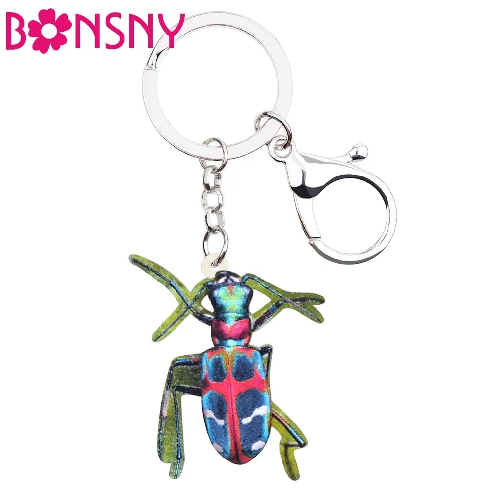 Bonsny Acrylic Anime Beetles Bug Insect Key Chains Keychains Holder Novelty Animal Jewelry For Women Girls Teens Bag Car Charms