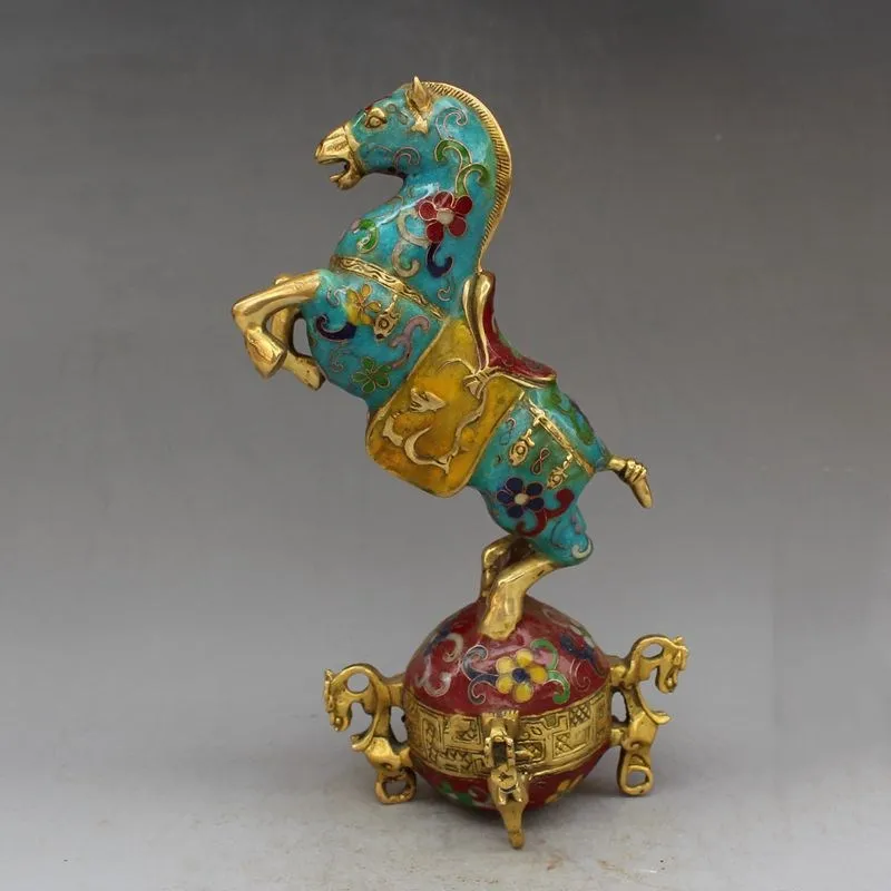 China collectible fine workmanship the brass cloisonne Horse stand seismograph statue