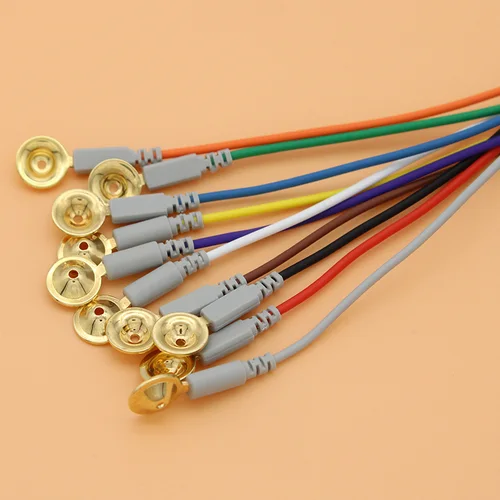 Imagen 2 del producto 50 Uds EEG/AEEG/VEEG cable Din 1,5mm enchufe hembra y electrodo de cobre chapado en oro 1m, 1,5 m, 2m cable para tapa EEG.