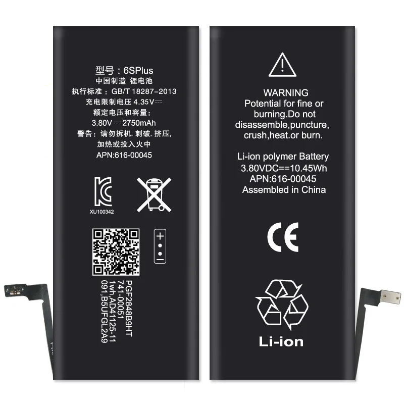 5pcs 10pcs 20pcs 2750mAh Li-ion Battery for iphone 6S Plus Replacement Internal Batteries