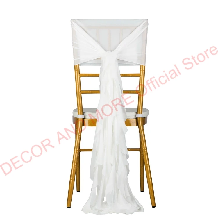 1PCS Decoration Outdoor Party Wedding Chiffon Chair Sashes For Chiavari Chair White Pink Blue Red Chair Cap Ruffled Chair Hood