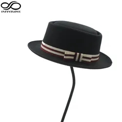 LUCKYLIANJI Men's Women's Wool Felt Rocker Fedora Pork Pie Bowler Hat with Bowknot Band for Party Dance Jazz Cap