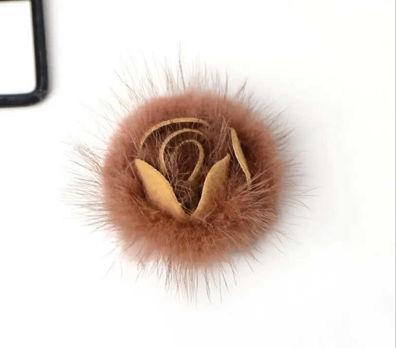 supplies for jewelry Real Mink Fur Rose Discoid Flowers Accessory Fur Flowers 6cm Clothing Accessories Handmade 9 colors F89