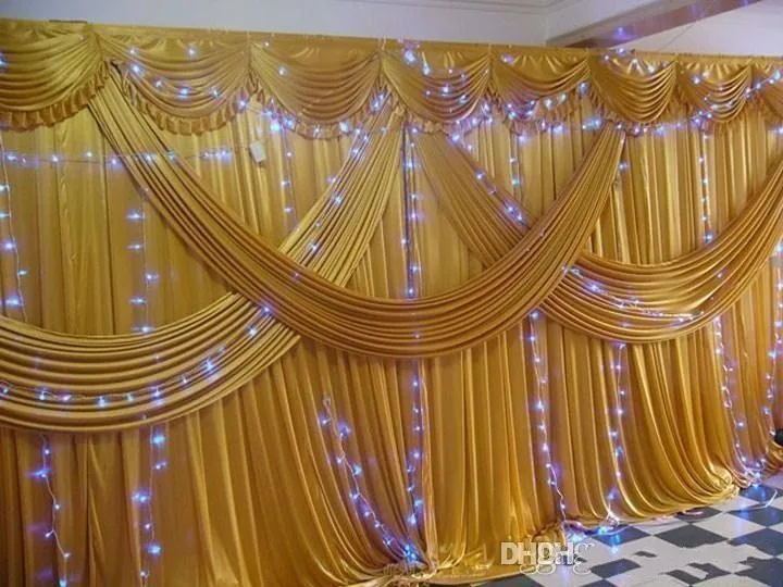 

Luxury 3x6m Ice Silk gold Wedding Backdrops curtains with Wedding Swag Pleated drapes Stage Decorations wedding props