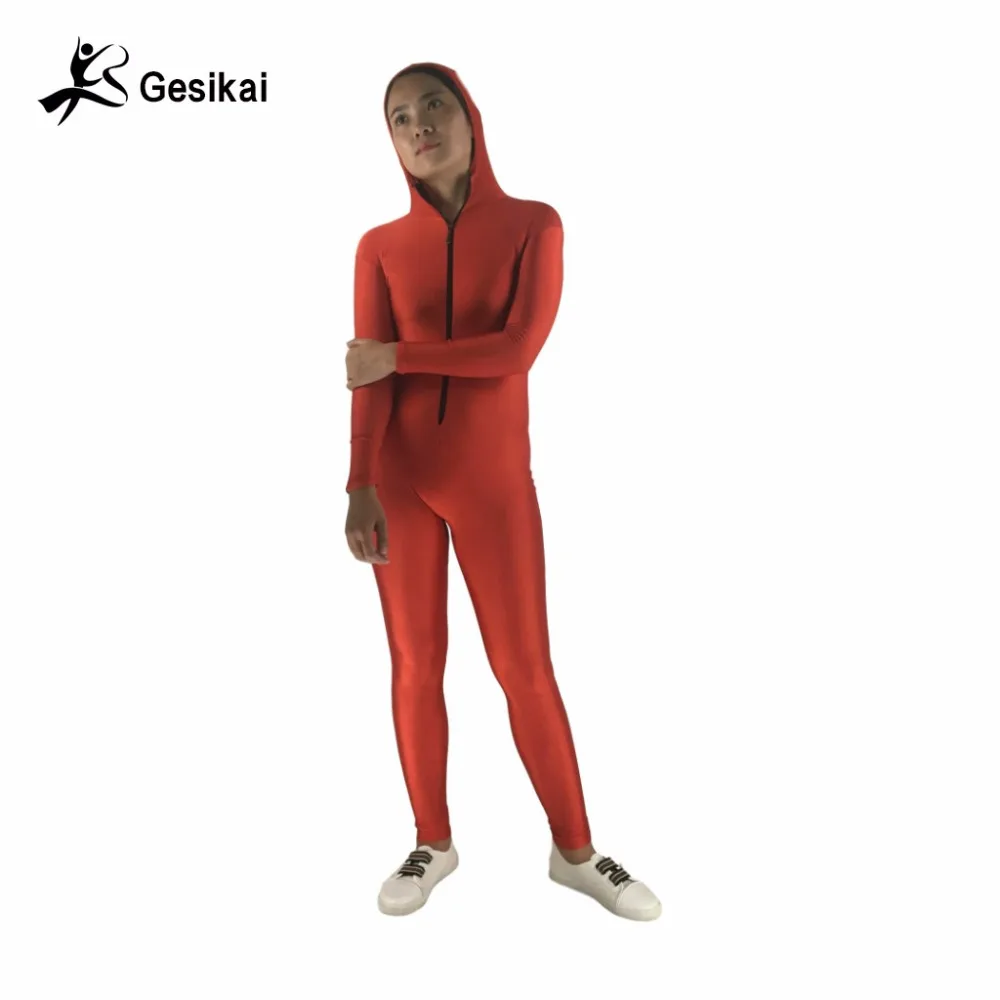 24 Hrs Shipped Out Womens Hooded Unitard Spandex Zentai Running Bodysuits Womens Fitness Costumes Free Shipping