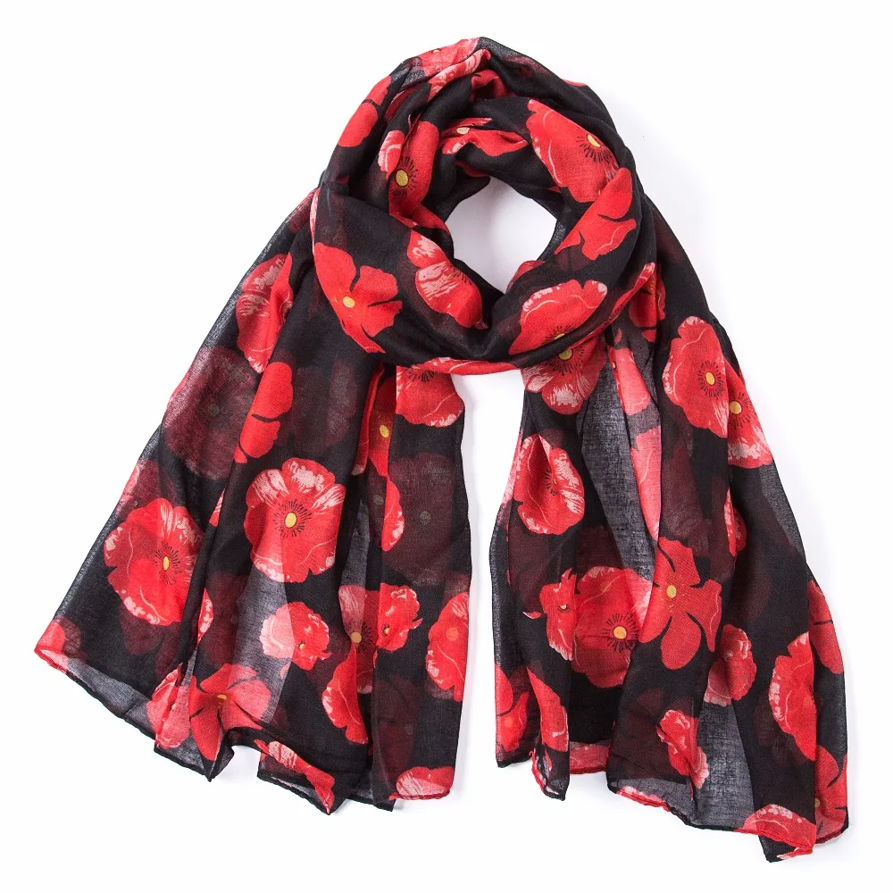 

2020 Winter Fashion poppy Flower Print Scarf Women Wrap Shawl Women Accessories Poppies Scarves Long Scarf Free Shipping