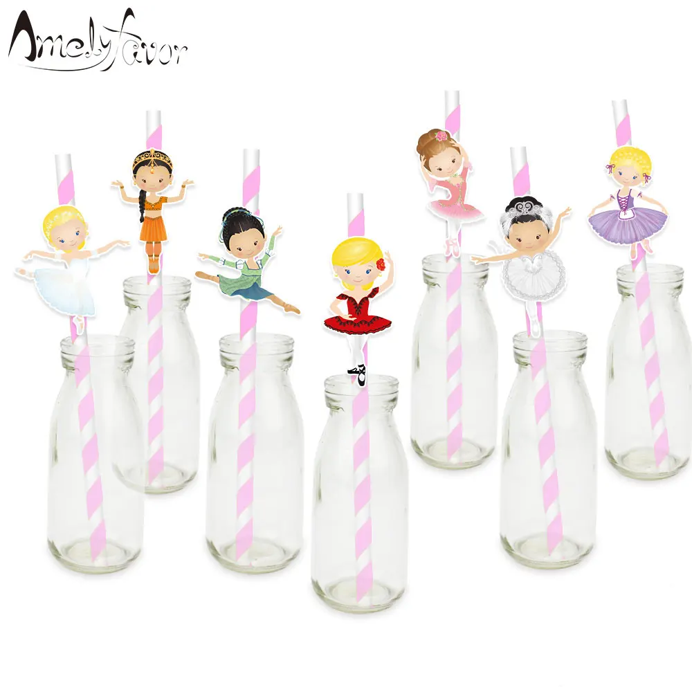 Bailarinas de Ballet Famoso y Ballets Príncipe Festivo Suministros de Decoración Fiesta de Cumpleaños Pajas de Beber de Papel Paja De Papel de Paja