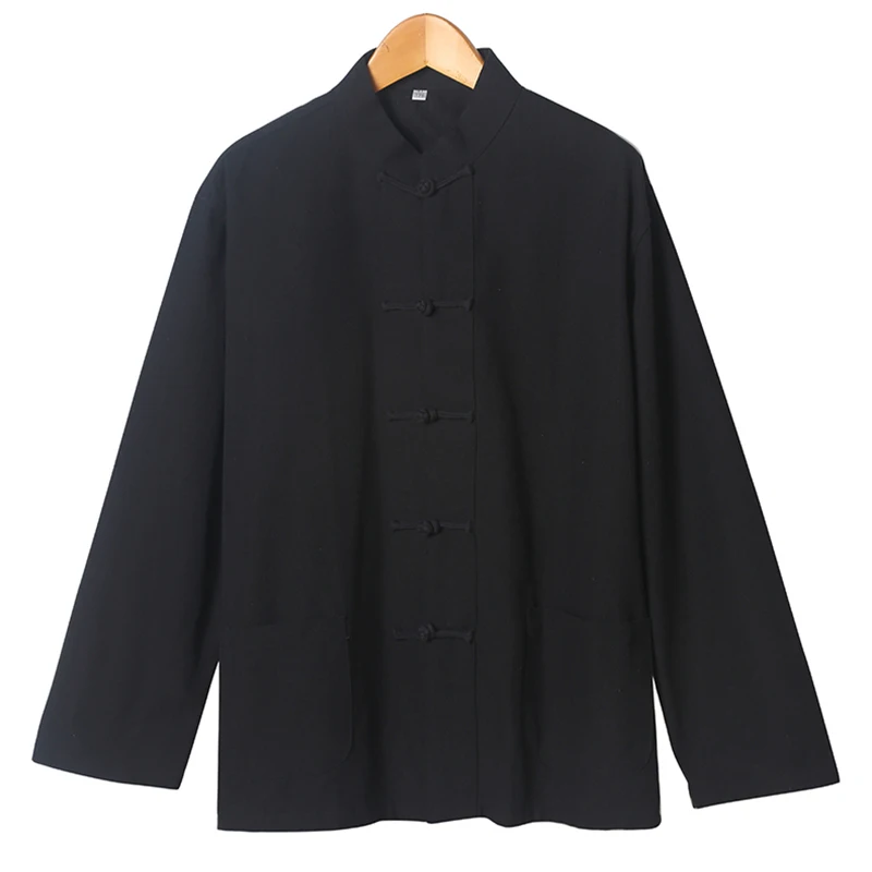 Long Sleeve Cotton Traditional Chinese Clothes Tang Suit Top Men Kung Fu Tai Chi Uniform Shirt Blouse Hanfu male pure costume