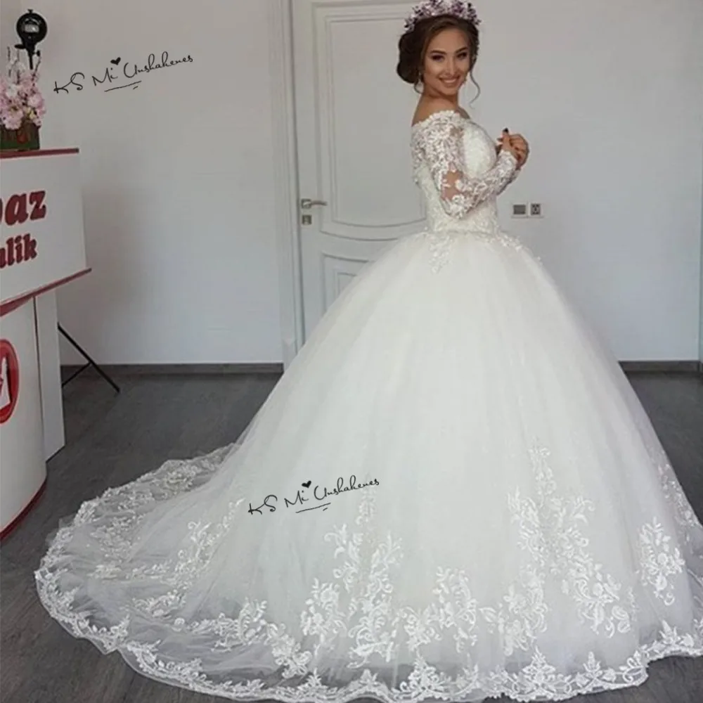 Vestido de Noiva Manga Longa Vintage Wedding Dress Long Sleeve Lace Wedding Gowns Ball Gown Turkey Bride Dresses 2019 Casamento