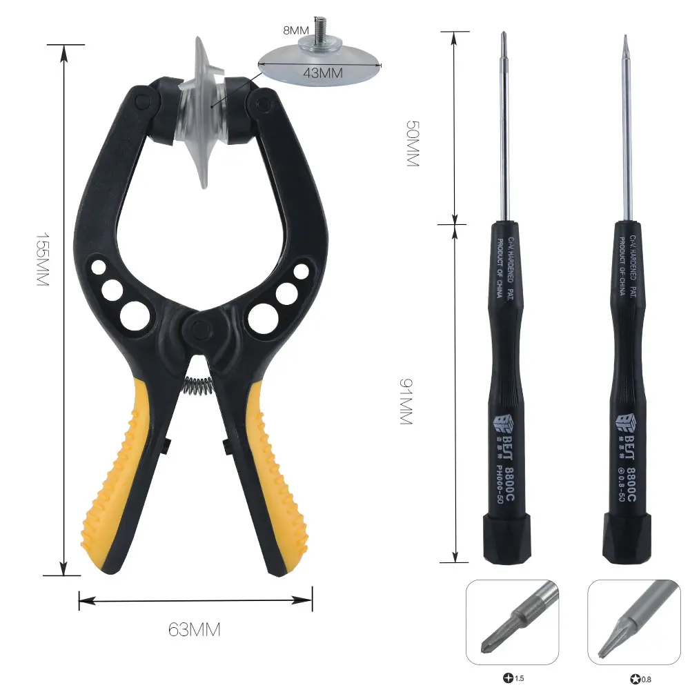 Free shipping BST 609 Cell phone repair tool kit with screen opening pliers suction cup Opening Tools for iphone