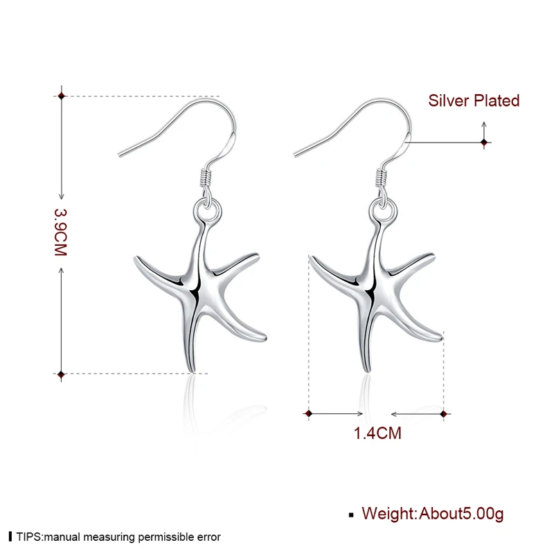 DOTEFFIL 925 Sterling Silver Starfish Drop Earrings For Woman Wedding Engagement Party Fashion Charm Jewelry