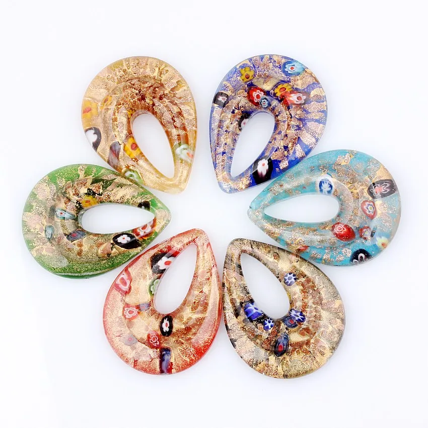 Fashion Beauty Wholesale 6pcs Handmade Murano Lampwork Glass Mixed Colorful Drop Millefiori Charms Pendants