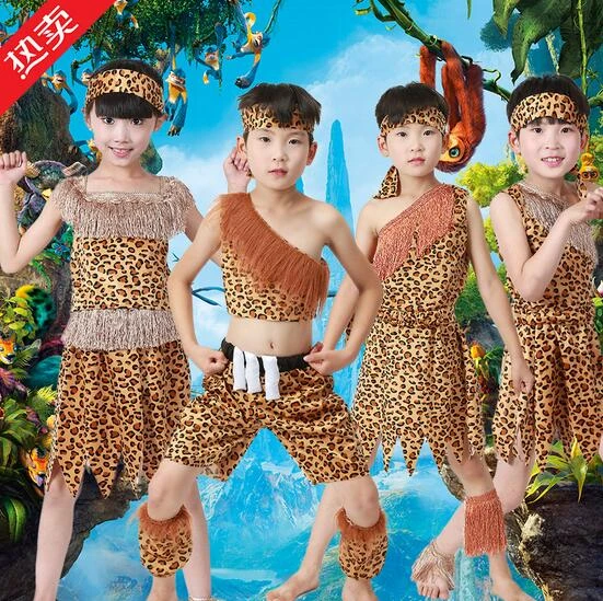 Hot 2017 Halloween Cosplay Primitivo Africano Savage Leopard print abbigliamento Sei Uno Dei Bambini Costumi Hunter abbigliamento AliExpress