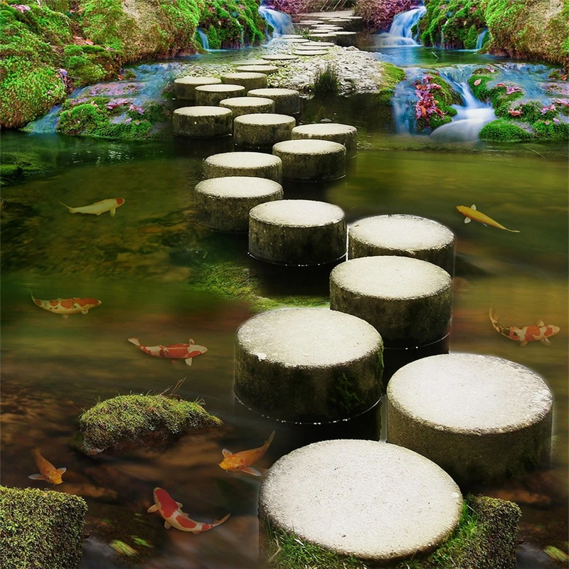 beibehang Creek stone pier Custom Waterproof photo Wallpaper For Bathroom 3D Non-slip Wall Paper Kitchen Vinyl Floor Wall Mural