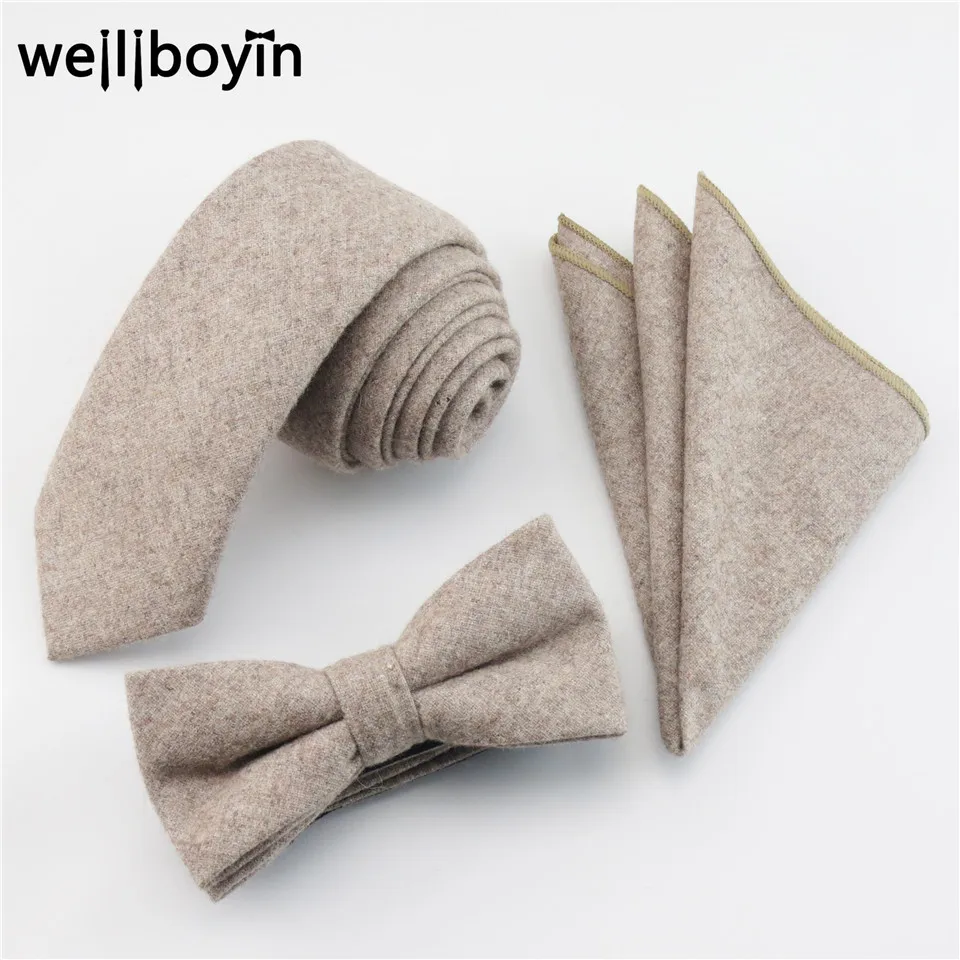 

Men's Ties Bowtie Pocket Square 100% Wool Tie Set Handkerchief Hanky Suit Set For Men Wedding Party Dress Accessories Gravata