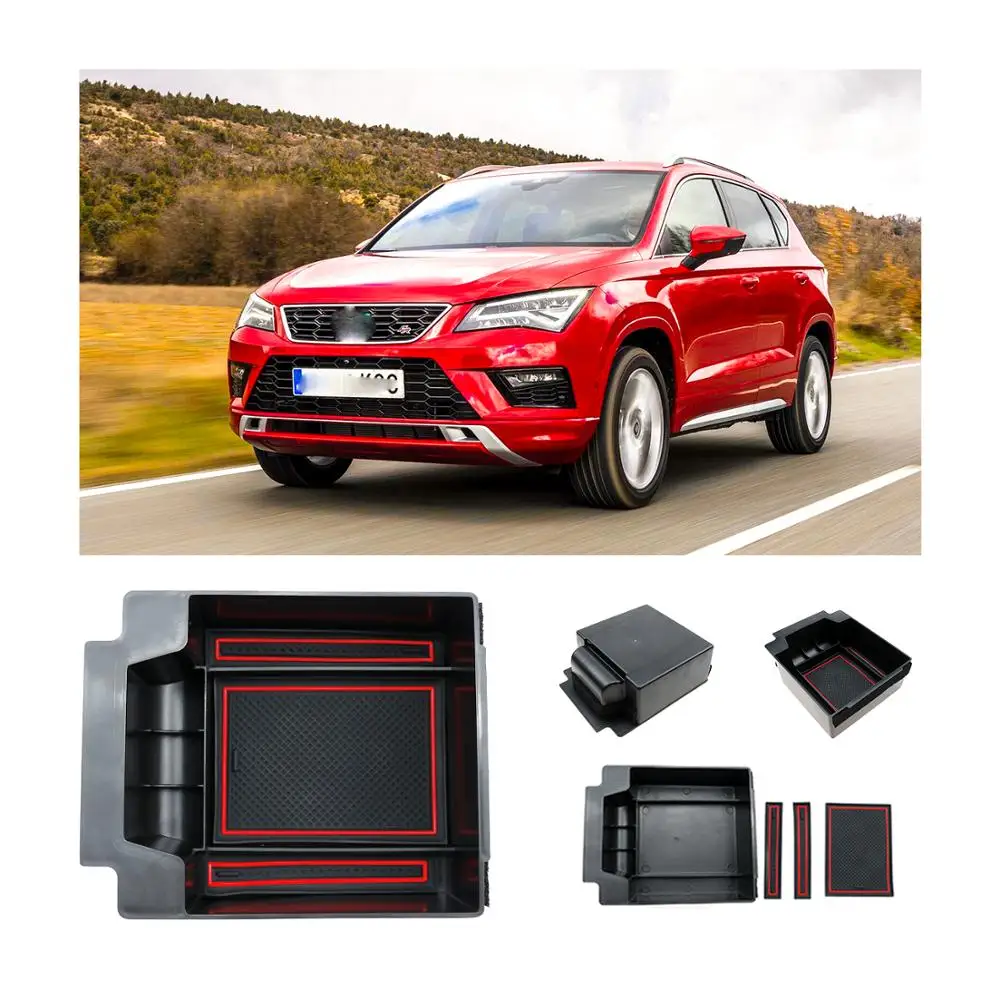 RUIYA Schowek na podłokietnik samochodowy do Seat Ateca 2017-2023 2024 2025, antypoślizgowy organizer do konsoli środkowej, pojemnik do przechowywania i porządkowania.