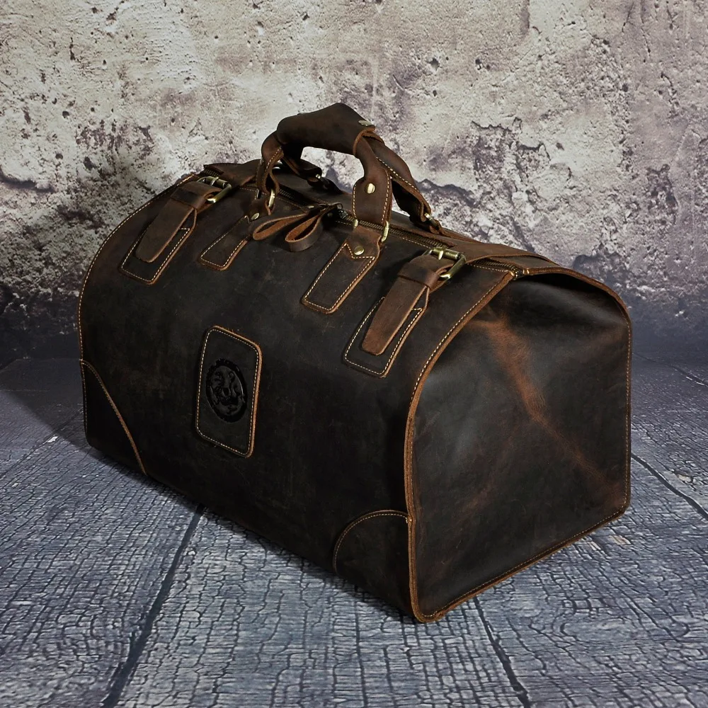 Sac de sport en cuir véritable pour homme, grande capacité, design vintage, mode masculine, sac à main de voyage, bagage, valise, fourre-tout, 8151-b