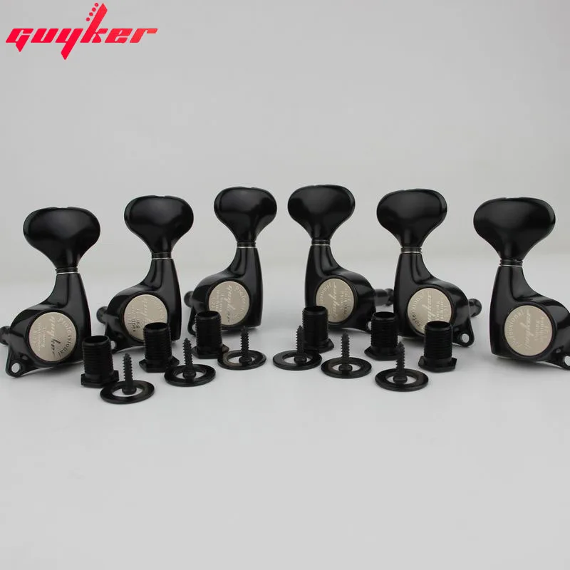 Guyker 3R3L Guitar Machine Heads 1:21 Sealed Tuning Key Pegs Tuners Set Replacement for ST TL SG Style Electric Guitars Black