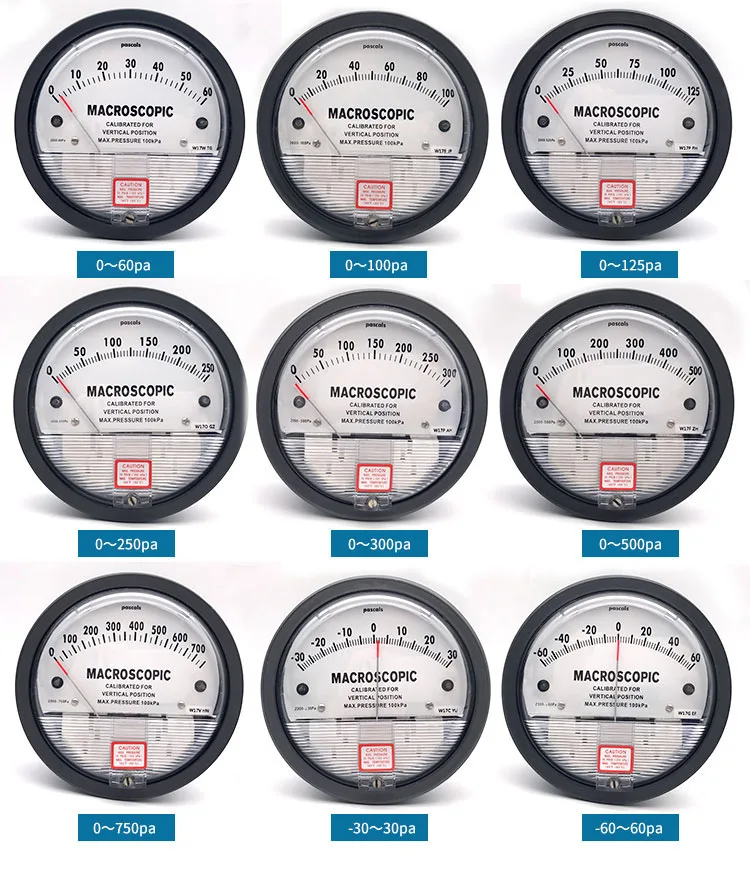 Air Micro pressure Difference gauge pascal differenece meter 0-30Pa,60Pa,100Pa,125Pa,250Pa,300Pa,500Pa,750Pa,1kPa,5kPa etc..