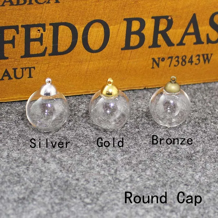 6PCS 10/12/14/16MM Empty Hollow Glass Ball With Round Metal Caps Glass vial pendants Jewelry accessory