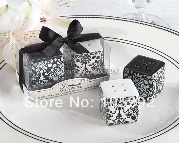 Black and White Damask Ceramic Salt and Pepper shaker 100 box/lot wedding favors and gifts