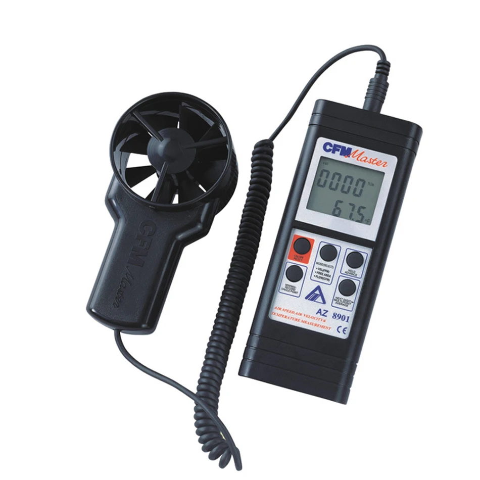 AZ-8901 Handheld Fan Air Flow Meter Remote Fan With Built-in Senser Velocity Volume Windspeed Metric Imperial Selectable