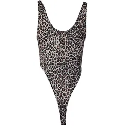 Sexy Women Leopard Swimwear Sleeveless One Piece Swimsuit High Cut Thong Leotard Lady Swimming Bathing Suits Beachwear