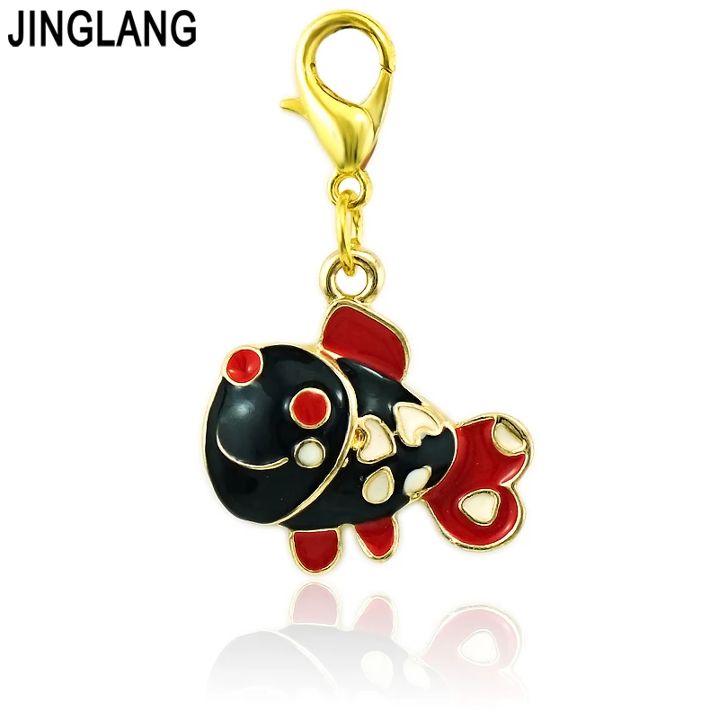 JINGLANG Classic Lobster Clasp Ocean Series Charms Dangle Mix Color Fish DIY Charms For Jewelry Making Accessories 12pcs