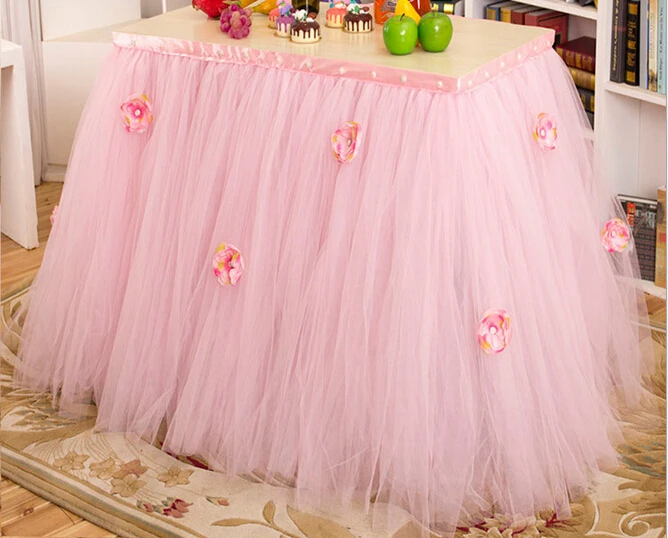 Hotsale quality wedding table skirting Creative Christmas birthday party table skirts cute bow table skirt