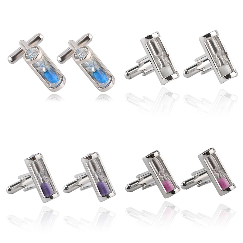 Trendy 4 Colors Hourglass Cufflinks for Men Shirts Cuff Button Simple Time Hourglass Cuff Links Jewelry Male Weeding Party Gifts