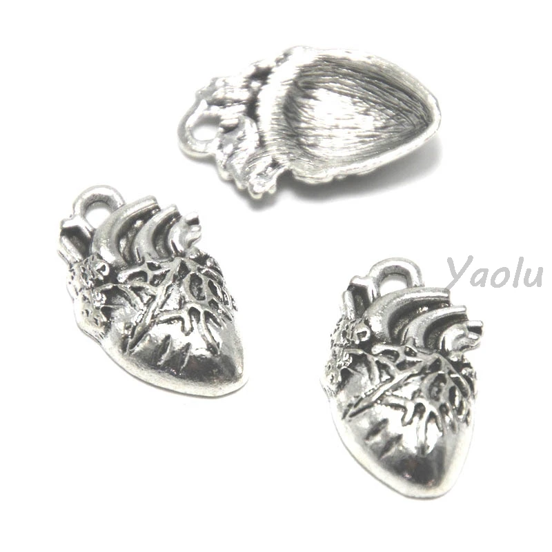 

8pcs/lot Anatomical Heart Charms Silver tone human heart charm pendant 26x16x5mm