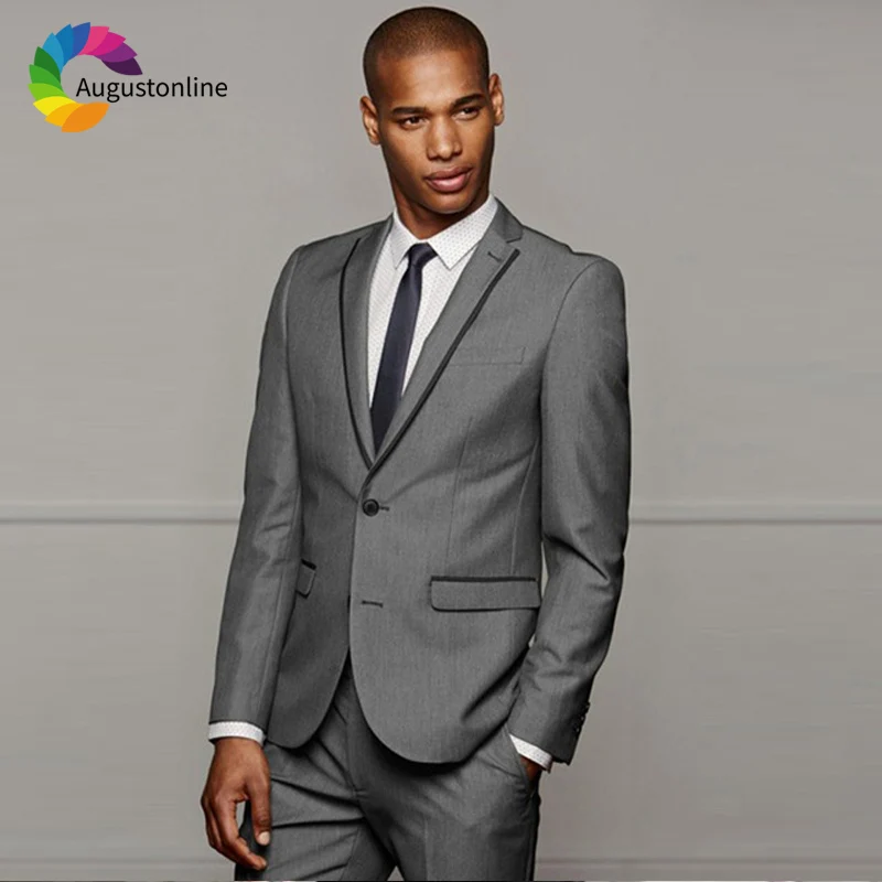 

Gray Men Suits for Business Slim Fit Wedding Groom Tuxedos 2 Piece(Jacket+Pants) Bridegroom Suits Prom Wear Costume Homme Ternos