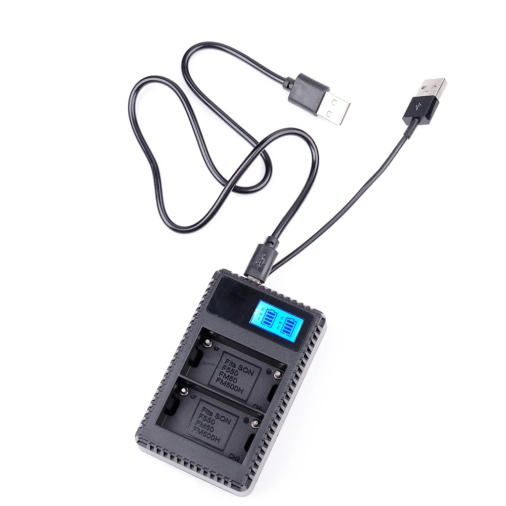 USB LCD Dispaly Dual Slot Quick Digital Battery Charger for Sony NPF550 F570 NP-F550 NP-F570 FM500H FM50 Battery