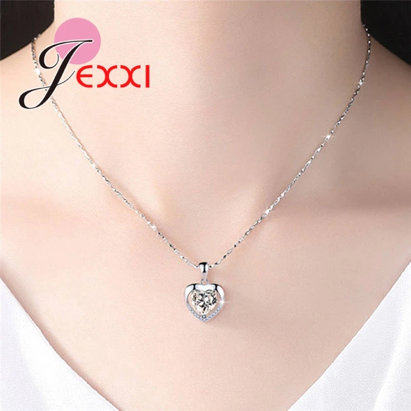 925 Sterling Silver Needle Heart Shape Pendant Necklace Pave Shiny AAA Cubic Zirconia Crystal Wedding Engagement Gift Wholesale