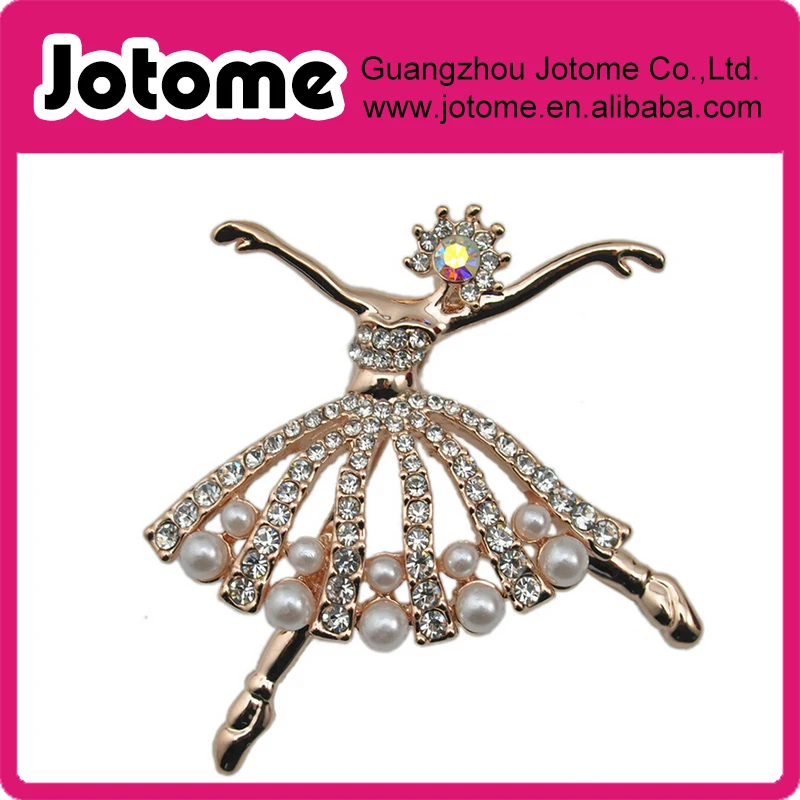 Trendy Flower Girl Jewelry Gold-Tone Clear Crystal Dancing Ballet Girl Art Deco Accessory Ballerina Brooch Pin