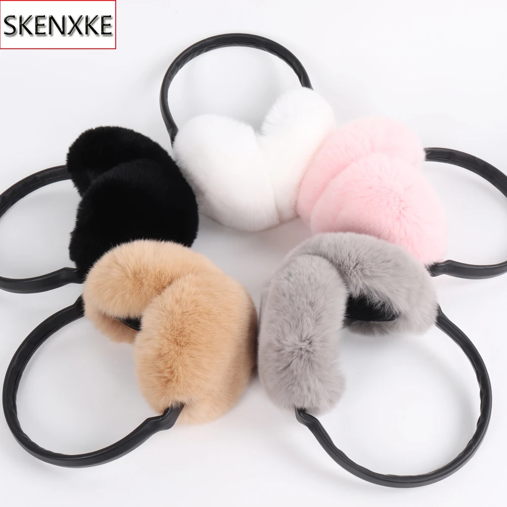 

Winter Quality Women Warm Soft Real Rex Rabbit Fur Earmuffs Girl Rex Rabbit Fur Plush Ear Muff Fluffy 100% Natural Fur Earmuffs