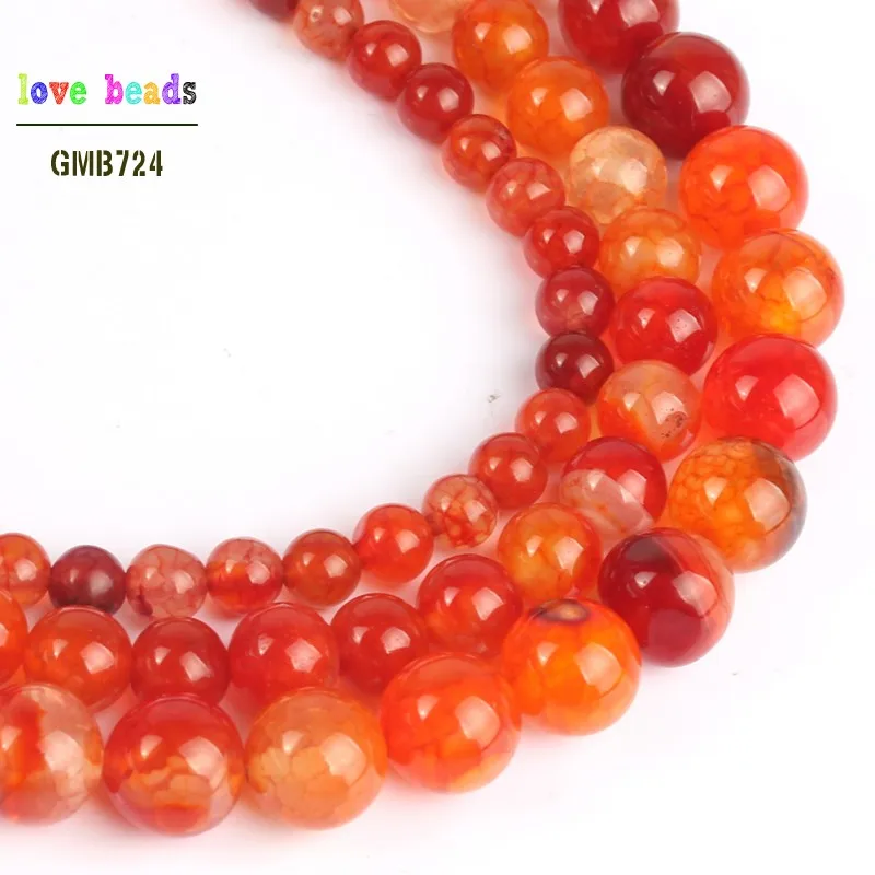 Natural Orange Fire Dragon Veins Agates Round Loose Stone Beads for Jewelry Making DIY Bracelets 15\'\' 6mm 8mm 10mm